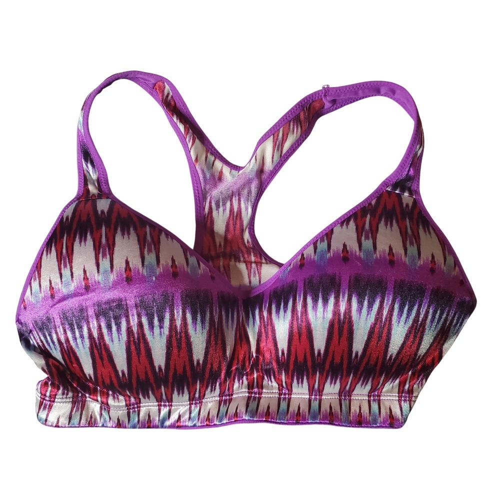 JOE BOXER Women's M Medium Racerback Sports Bra Purple Ikat Print